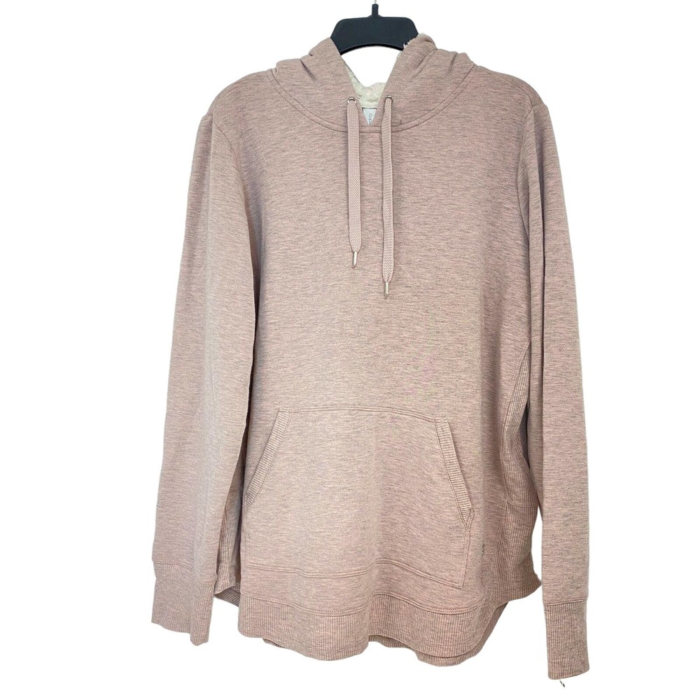 Ideology Womens Shimmer Pink Sherpa Lined Round-Hem Heathered Hoodie Size XL $59